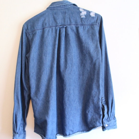 Distressed Denim Button Down Long Sleeve Shirt - Picture 4 of 6
